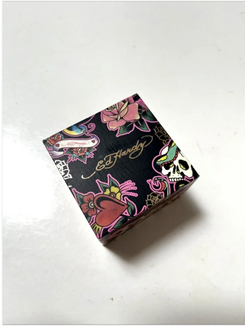 Ed Hardy Ring Watch Skull Roses Rhinestone Gold Tone Expansion Band NWT Box
